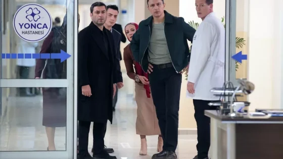 Group of visitors and staff stand in a hospital corridor by glass doors with a Yonca Hastanesi logo visible outside the frame.